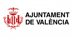 Logotipo del Ajuntament de València en el que aparece un escudo rojo con un murciélago coronado sobre un escudo, símbolo de su papel en la organización de fiestas locales y patronales, junto al texto Ajuntament de València en letras mayúsculas negras sobre fondo blanco.