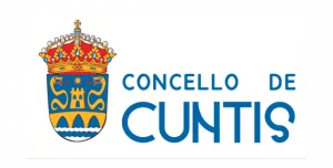 El logotipo oficial del Concello de Cuntis presenta un escudo decorativo con una corona y texto azul sobre fondo blanco, a menudo asociado a las fiestas locales y patronales de la ciudad.